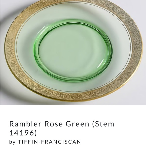 Vintage Tiffin Franciscan Rambler Rose Rolled Edge Console Pink Green Gold Rim - Picture 12 of 17